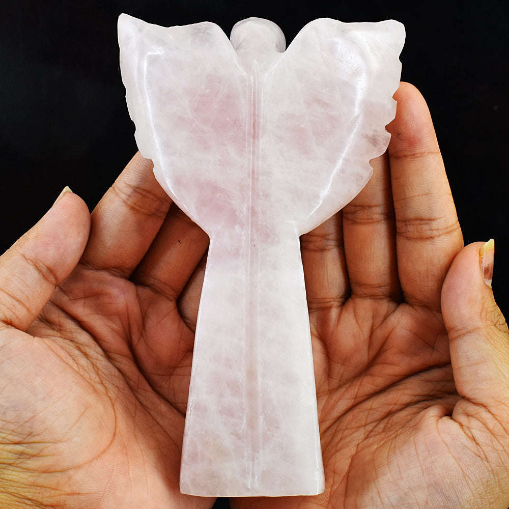 gemsmore:Artisian Rose Quartz Hand Carved Genuine Crystal Gemstone Carving Praying Angel