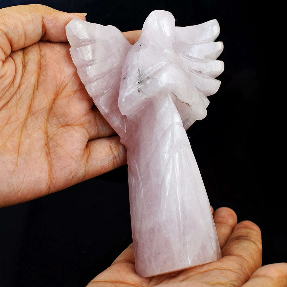 gemsmore:Artisian Rose Quartz Hand Carved Praying Angel