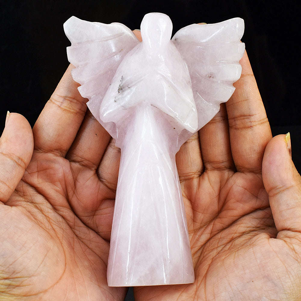 gemsmore:Artisian Rose Quartz Hand Carved Praying Angel