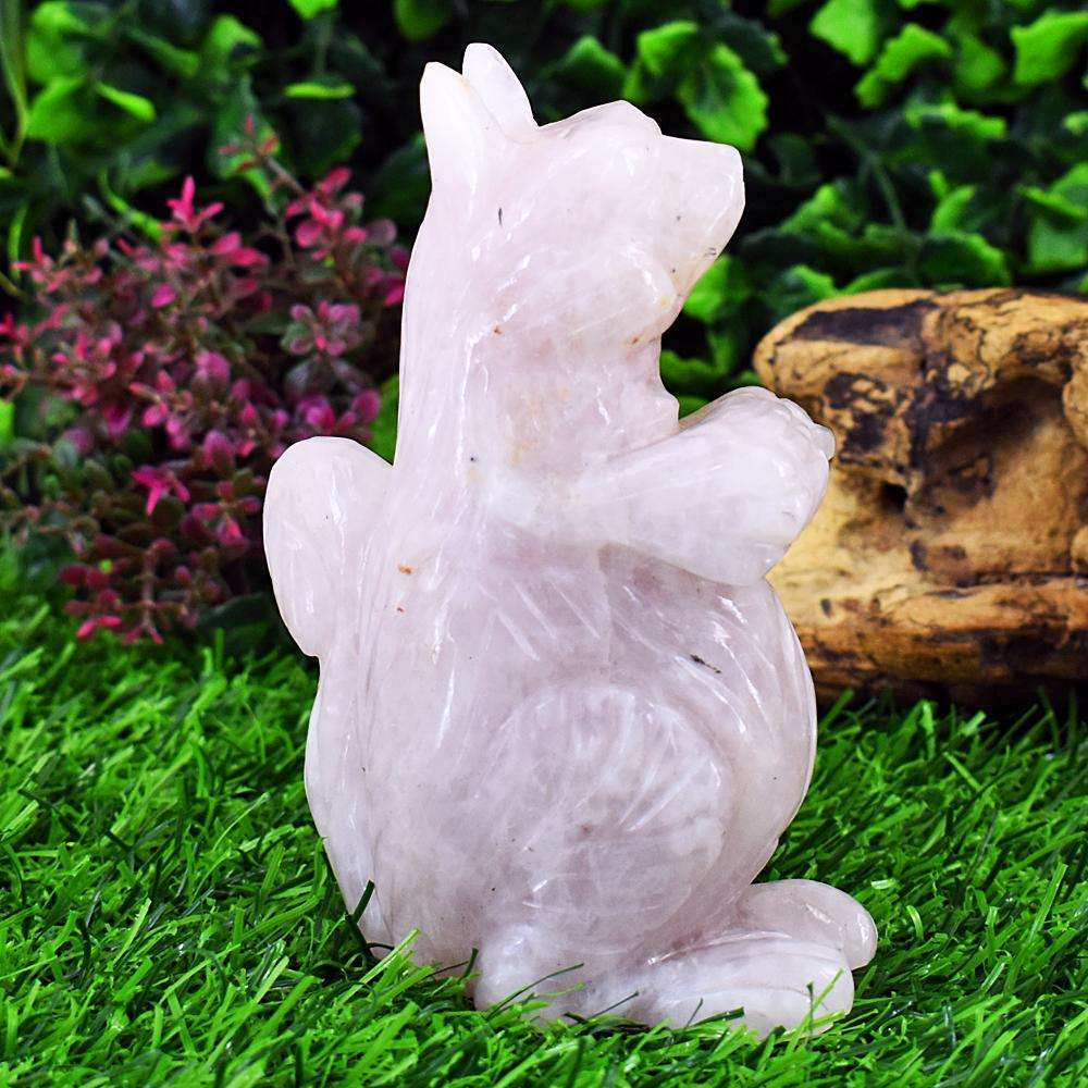 gemsmore:Artisian Rose Quartz Hand Carved Squirrel