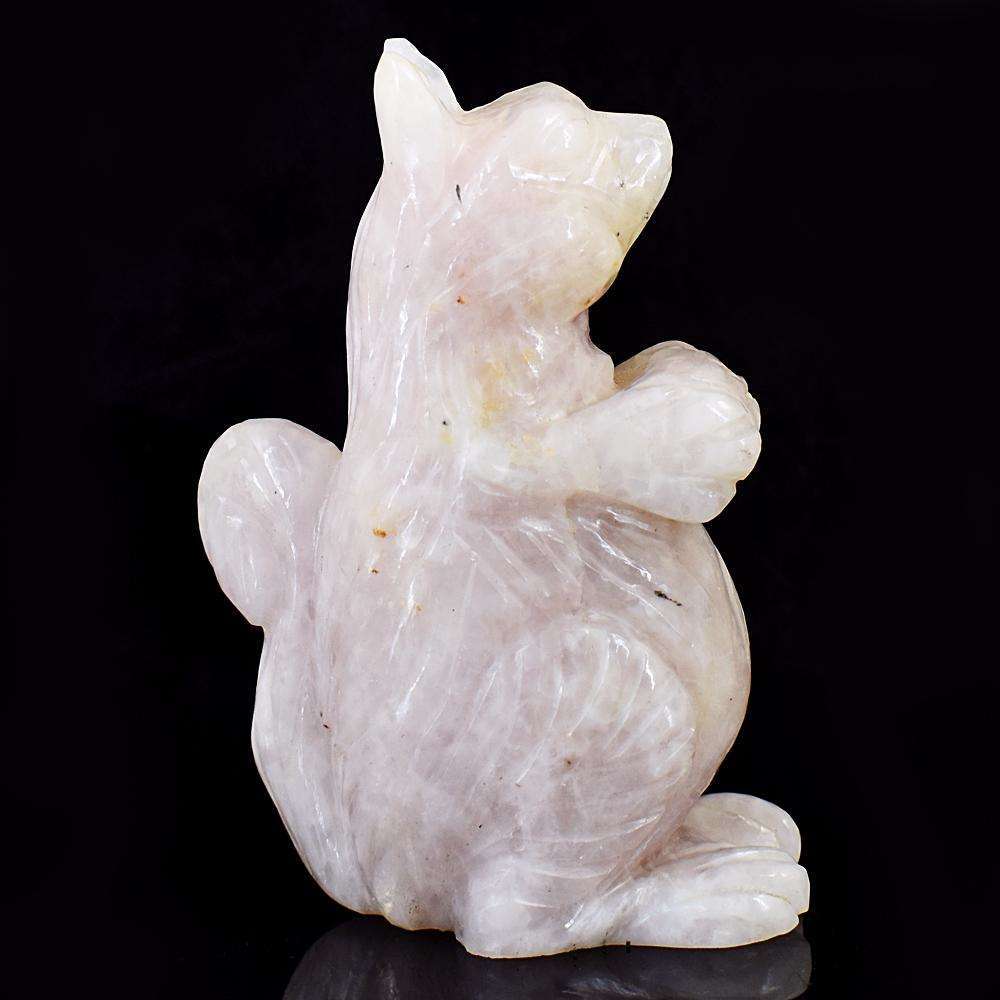 gemsmore:Artisian Rose Quartz Hand Carved Squirrel