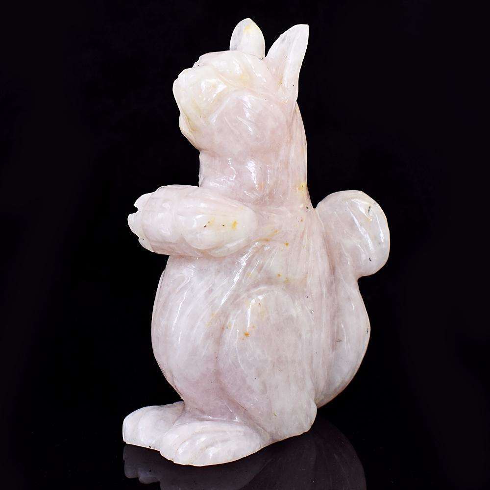 gemsmore:Artisian Rose Quartz Hand Carved Squirrel