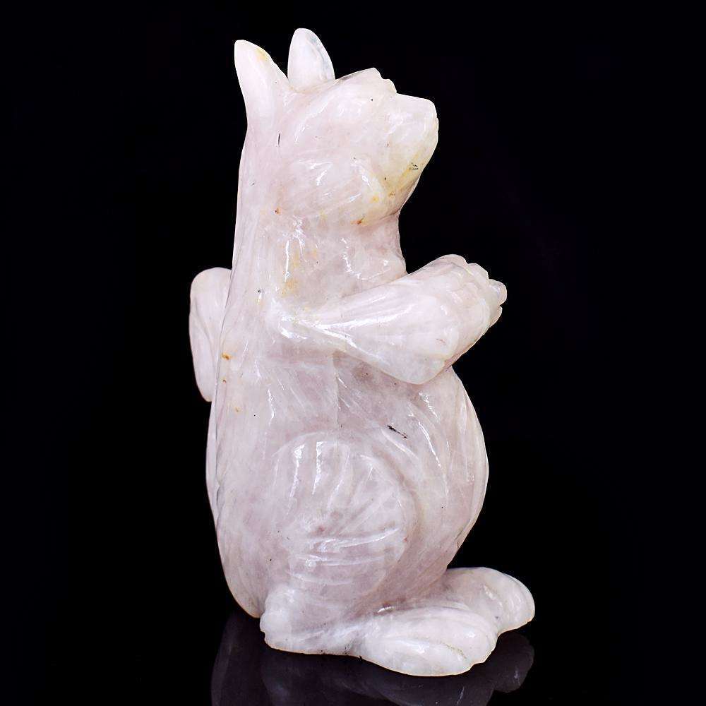 gemsmore:Artisian Rose Quartz Hand Carved Squirrel