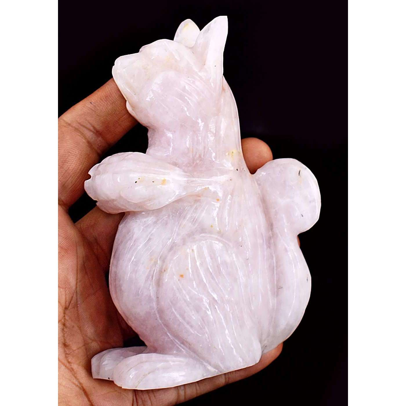 gemsmore:Artisian Rose Quartz Hand Carved Squirrel