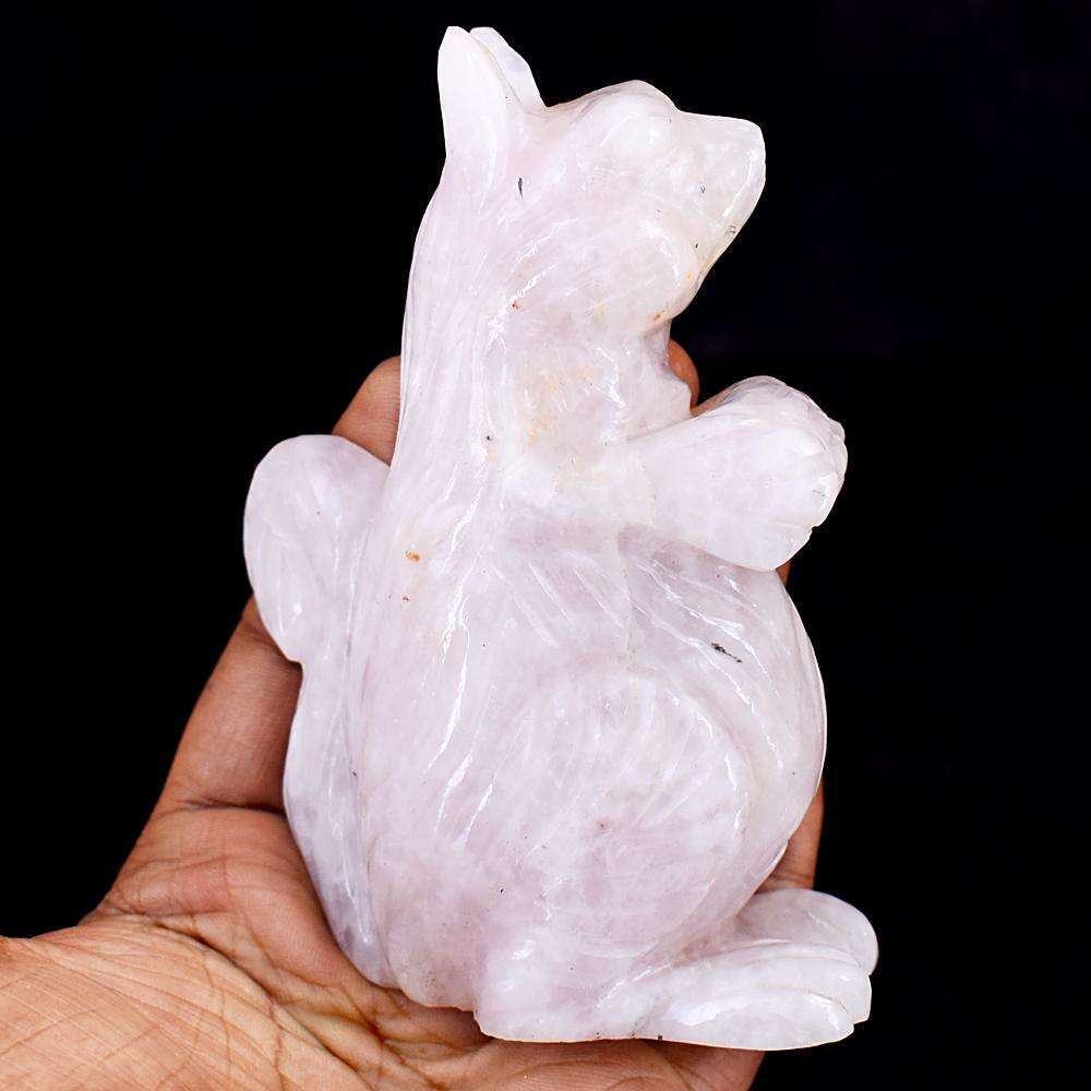 gemsmore:Artisian Rose Quartz Hand Carved Squirrel