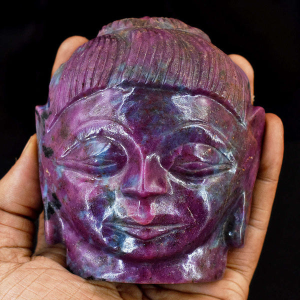 gemsmore:Artisian Ruby Zoisite  Hand Carved Genuine Crystal Gemstone Carving Buddha Head
