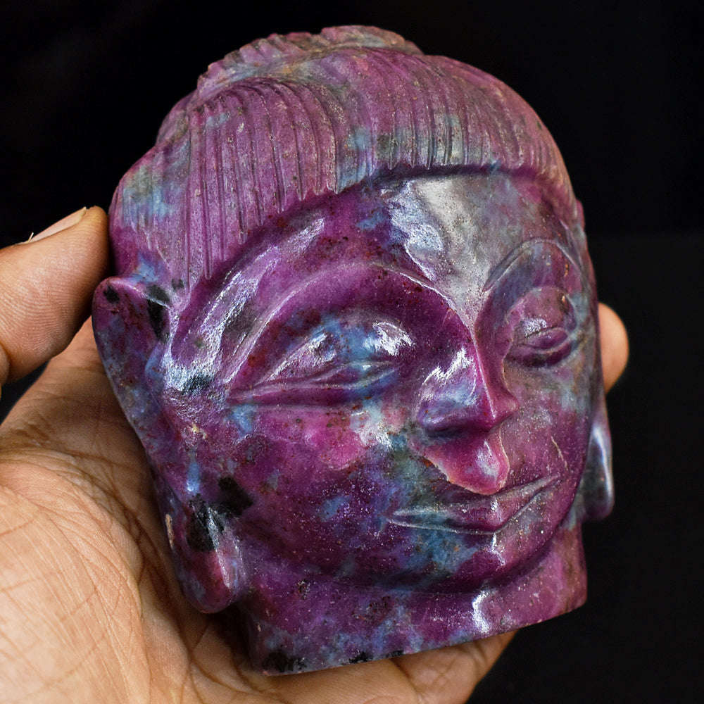 gemsmore:Artisian Ruby Zoisite  Hand Carved Genuine Crystal Gemstone Carving Buddha Head