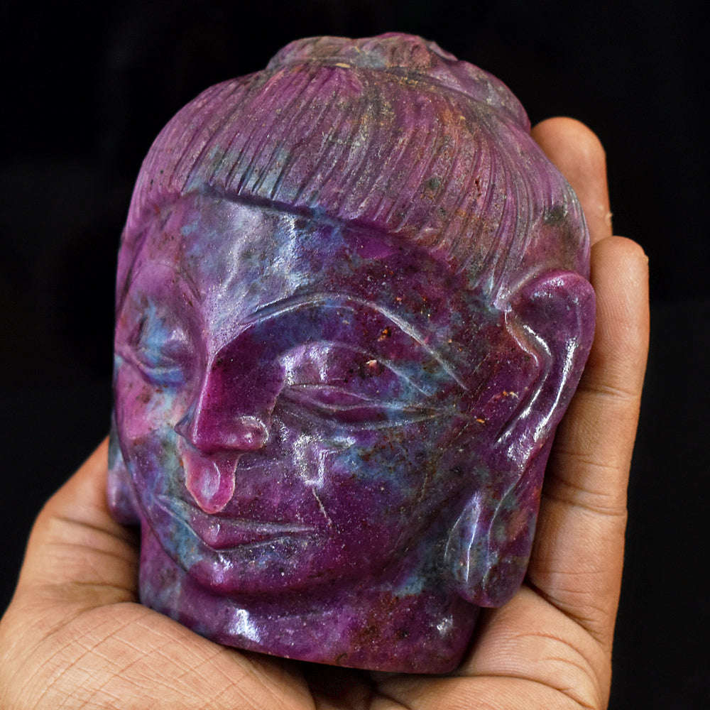 gemsmore:Artisian Ruby Zoisite  Hand Carved Genuine Crystal Gemstone Carving Buddha Head