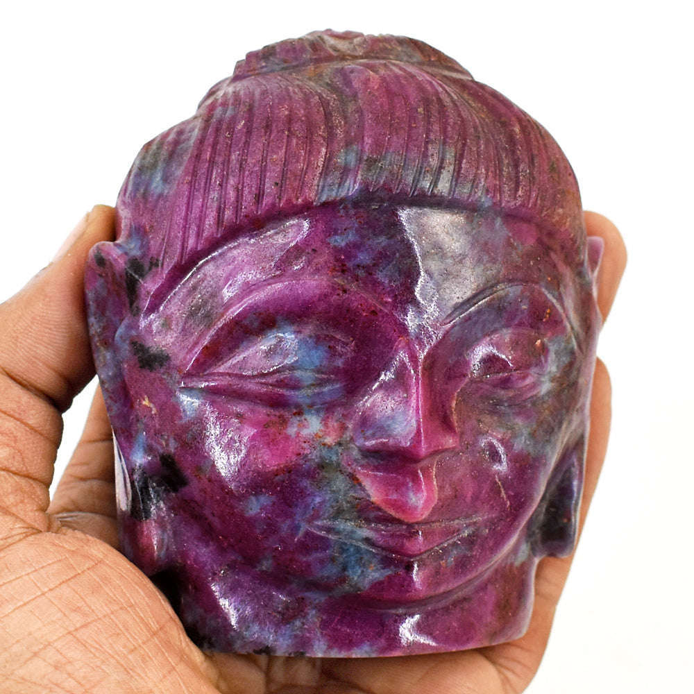 gemsmore:Artisian Ruby Zoisite  Hand Carved Genuine Crystal Gemstone Carving Buddha Head