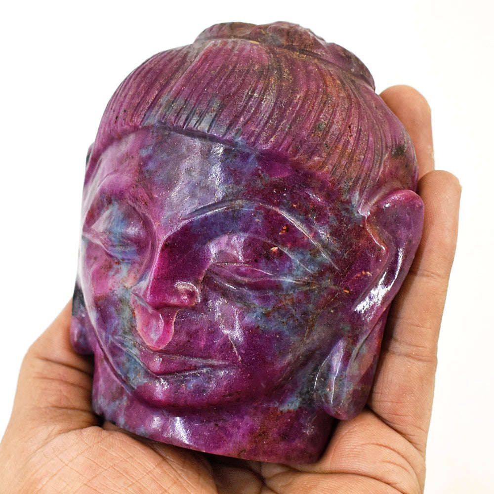 gemsmore:Artisian Ruby Zoisite  Hand Carved Genuine Crystal Gemstone Carving Buddha Head