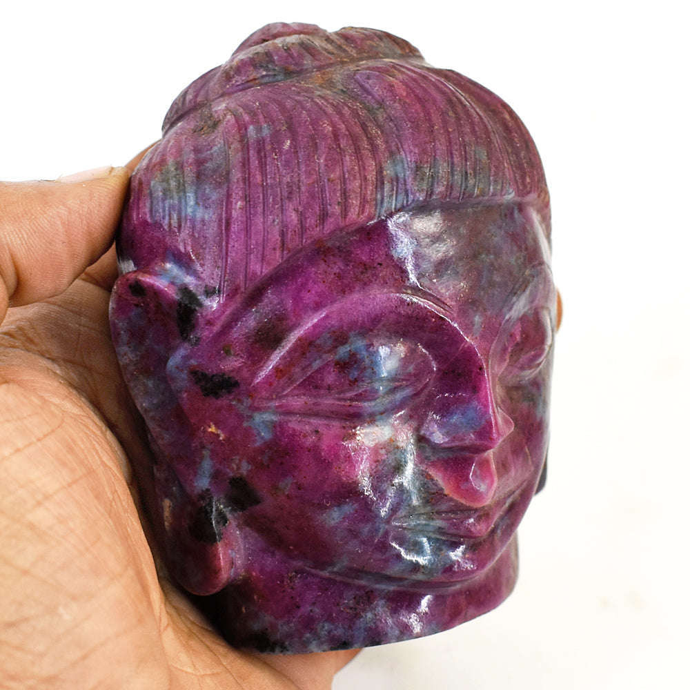 gemsmore:Artisian Ruby Zoisite  Hand Carved Genuine Crystal Gemstone Carving Buddha Head