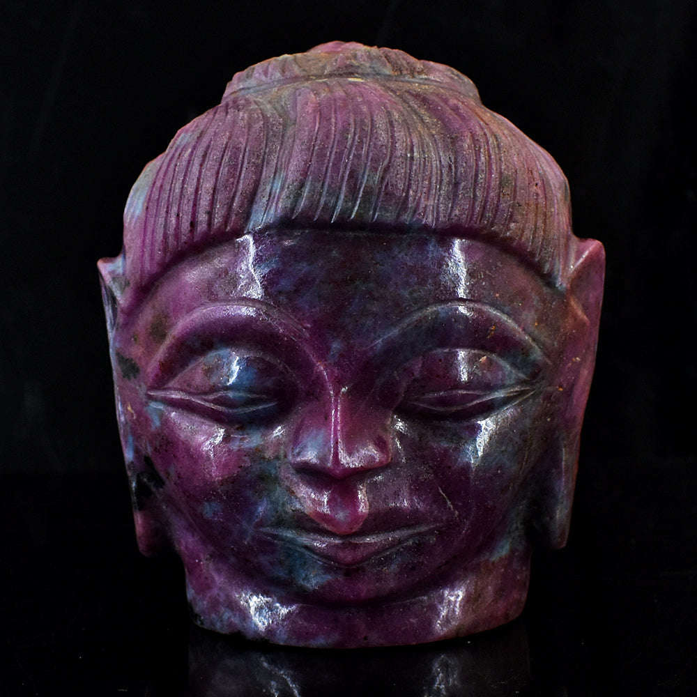 gemsmore:Artisian Ruby Zoisite  Hand Carved Genuine Crystal Gemstone Carving Buddha Head