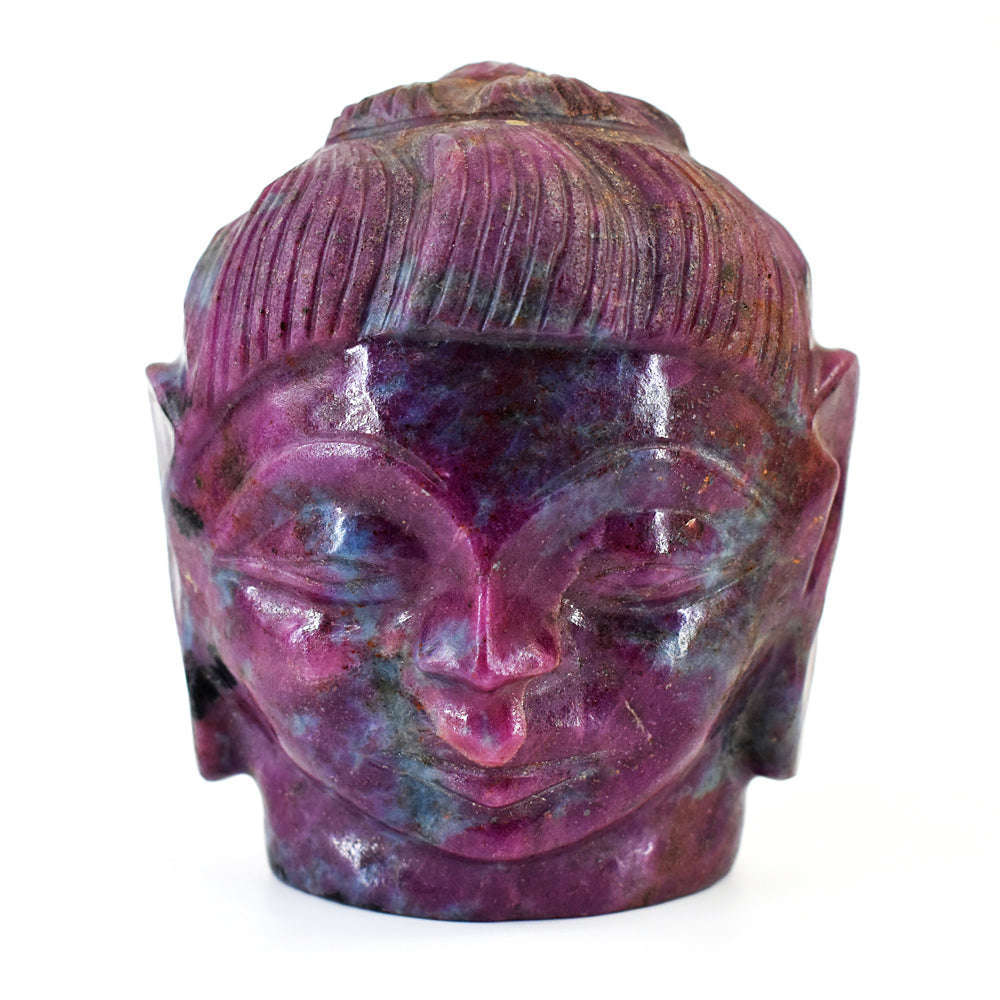 gemsmore:Artisian Ruby Zoisite  Hand Carved Genuine Crystal Gemstone Carving Buddha Head