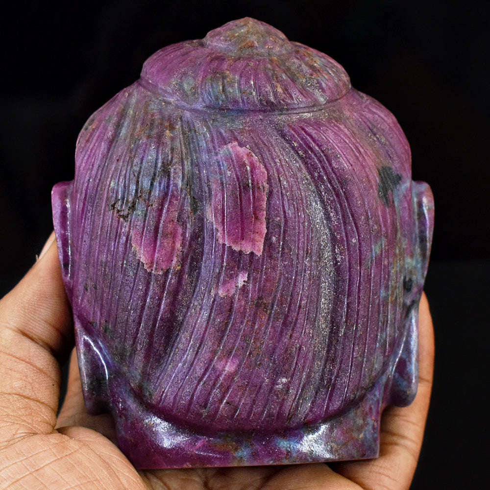 gemsmore:Artisian Ruby Zoisite  Hand Carved Genuine Crystal Gemstone Carving Buddha Head