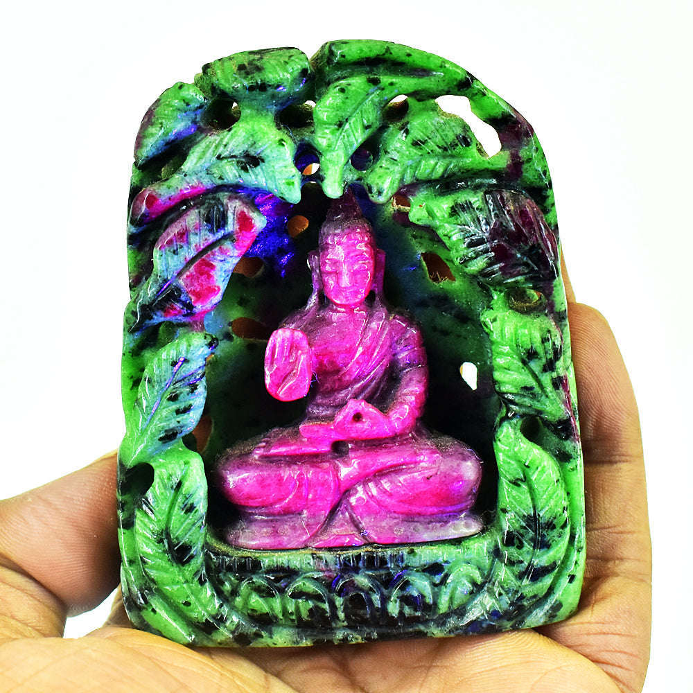 gemsmore:Artisian Ruby Zoisite Hand Carved Genuine Crystal Gemstone Carving Lord Buddha