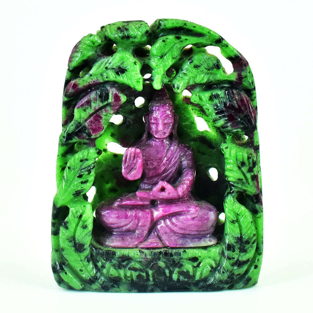 gemsmore:Artisian Ruby Zoisite Hand Carved Genuine Crystal Gemstone Carving Lord Buddha