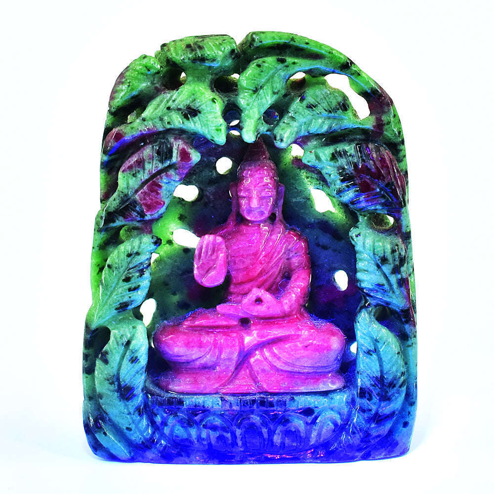 gemsmore:Artisian Ruby Zoisite Hand Carved Genuine Crystal Gemstone Carving Lord Buddha