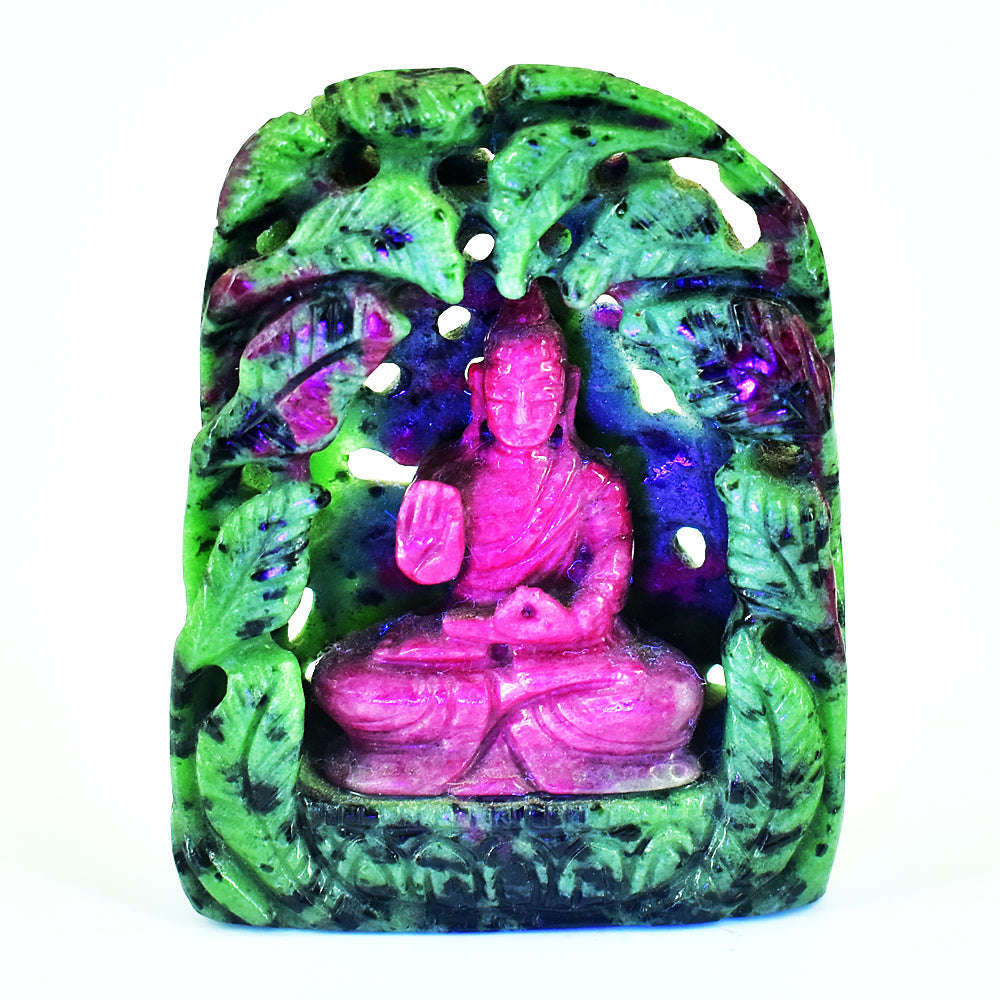 gemsmore:Artisian Ruby Zoisite Hand Carved Genuine Crystal Gemstone Carving Lord Buddha