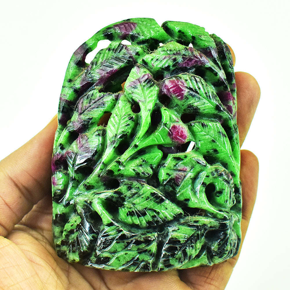 gemsmore:Artisian Ruby Zoisite Hand Carved Genuine Crystal Gemstone Carving Lord Buddha