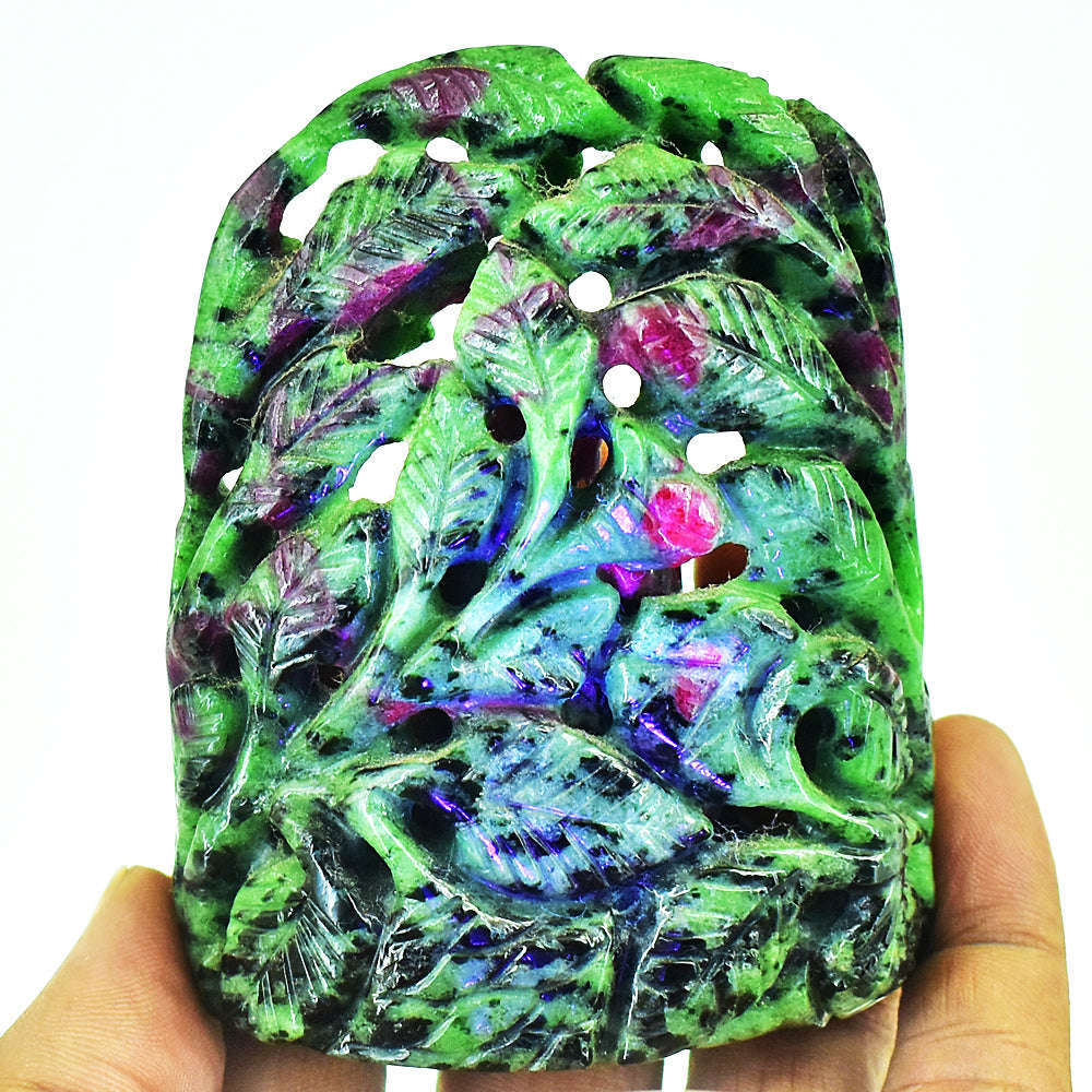 gemsmore:Artisian Ruby Zoisite Hand Carved Genuine Crystal Gemstone Carving Lord Buddha