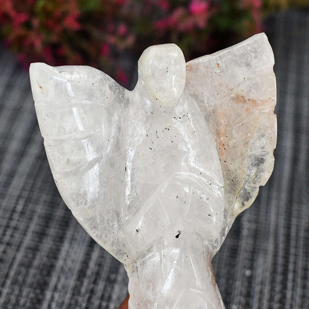 gemsmore:Artisian Rutile Quartz Hand Carved Genuine Crystal Gemstone Carving Praying Angel
