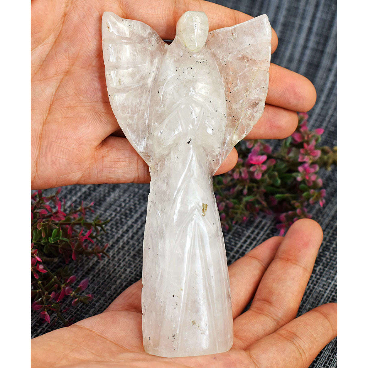 gemsmore:Artisian Rutile Quartz Hand Carved Genuine Crystal Gemstone Carving Praying Angel