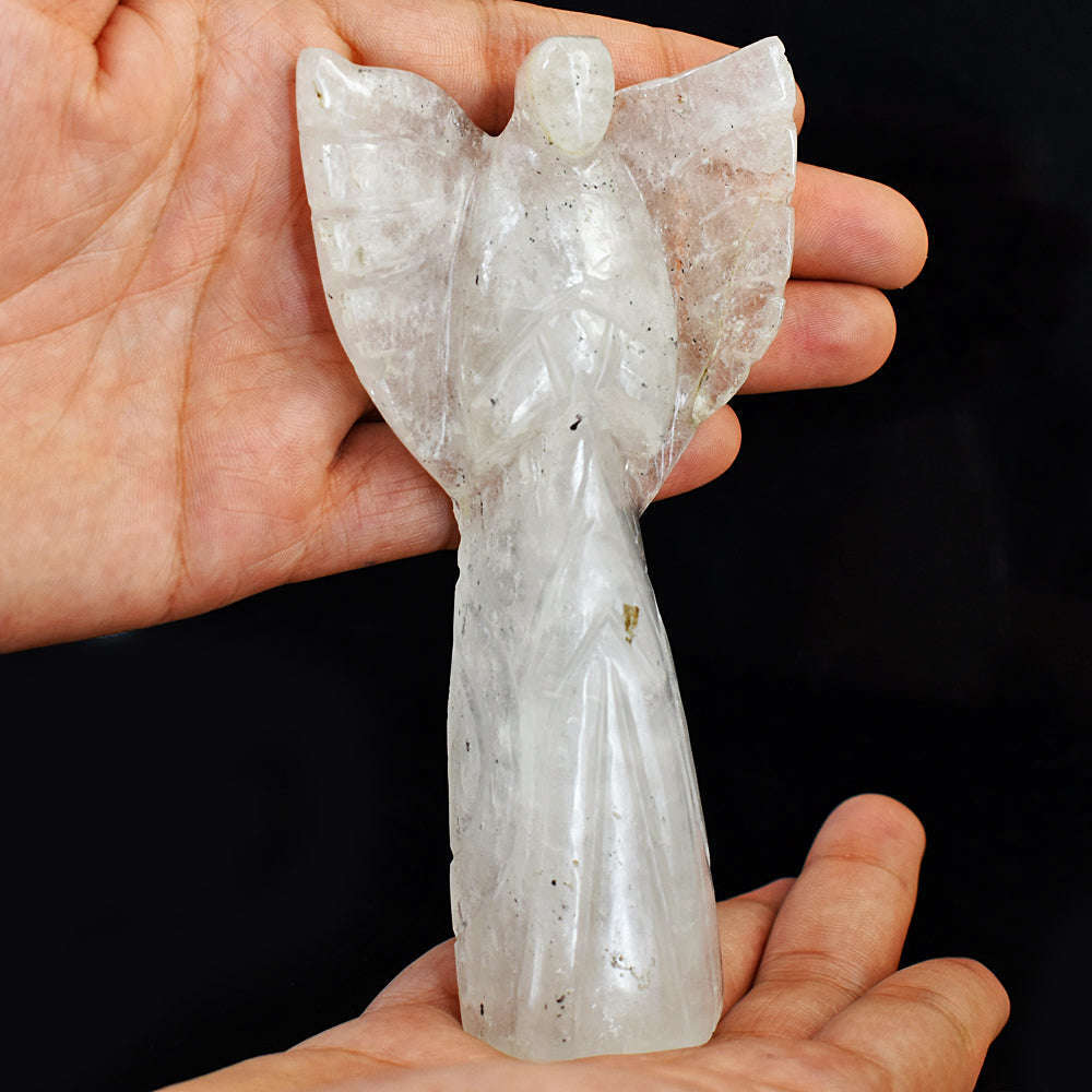 gemsmore:Artisian Rutile Quartz Hand Carved Genuine Crystal Gemstone Carving Praying Angel