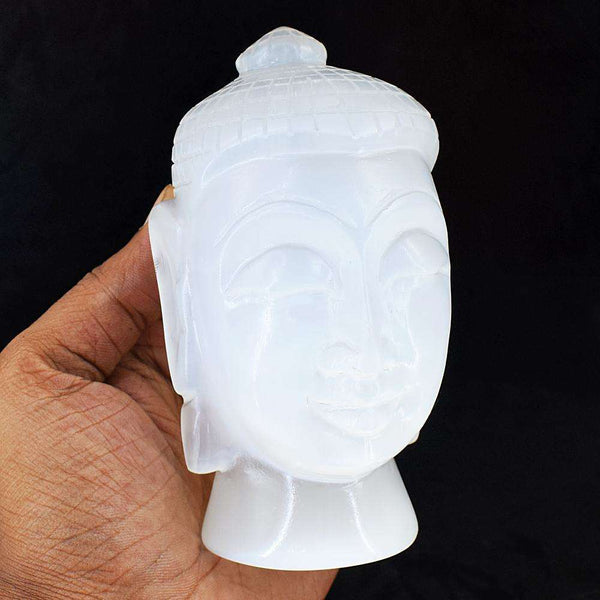 gemsmore:Artisian  Selenite Hand Carved Buddha Head