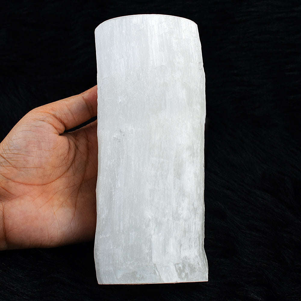 gemsmore:Artisian Selenite Hand Carved Genuine Crystal Gemstone Carving Candle Holder