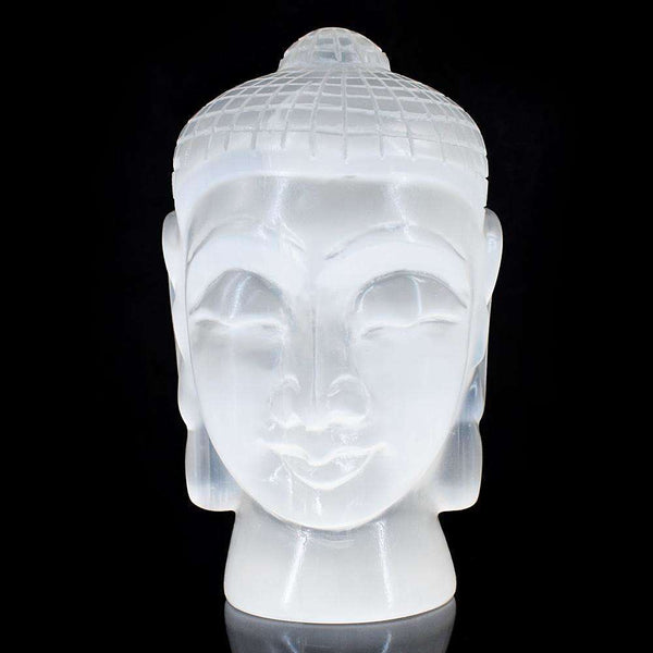 gemsmore:Artisian Selenite Hand Carved Lord Buddha Head