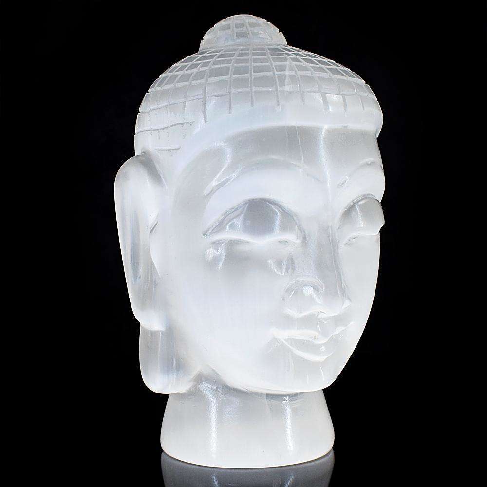 gemsmore:Artisian Selenite Hand Carved Lord Buddha Head