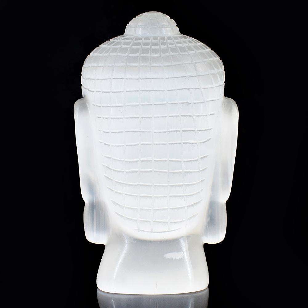 gemsmore:Artisian Selenite Hand Carved Lord Buddha Head