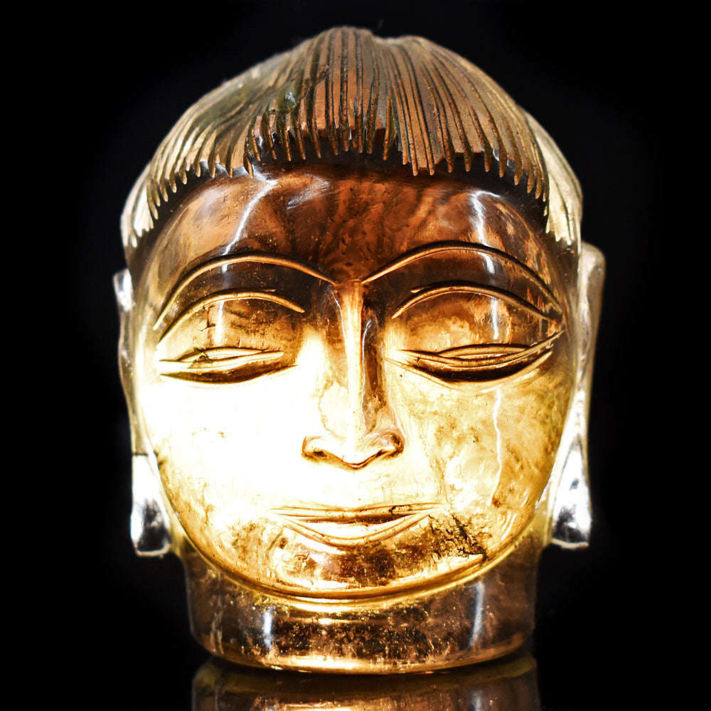 gemsmore:Artisian Smoky Quartz  Hand Carved Genuine Crystal Gemstone Carving Buddha Head