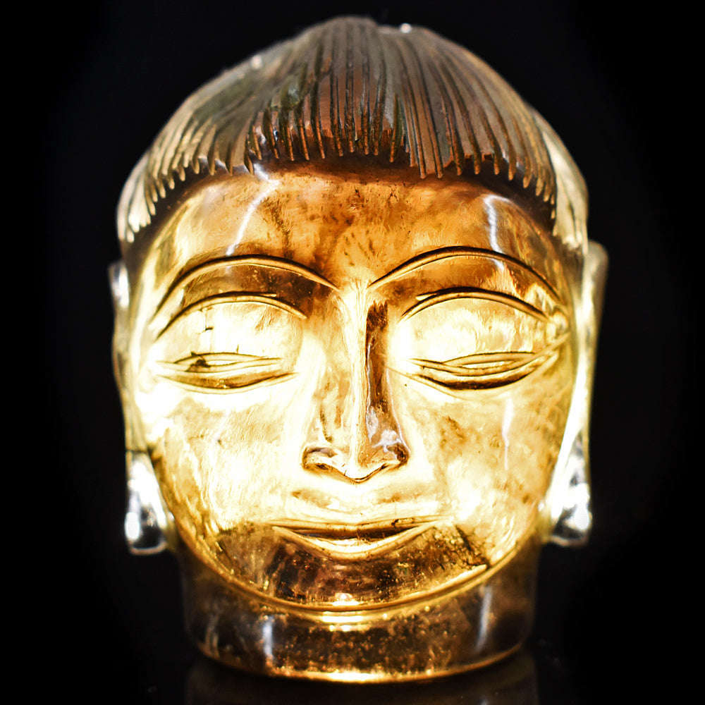 gemsmore:Artisian Smoky Quartz  Hand Carved Genuine Crystal Gemstone Carving Buddha Head