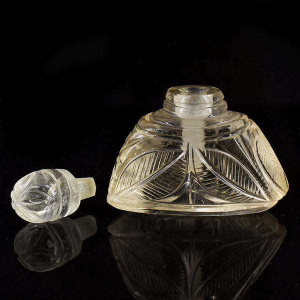 gemsmore:Artisian Smoky Quartz Hand Carved Genuine Crystal Gemstone Carving Perfume Bottle