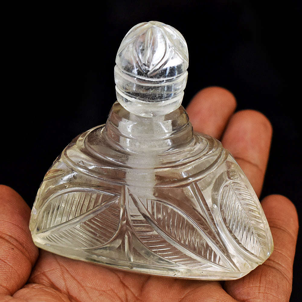 gemsmore:Artisian Smoky Quartz Hand Carved Genuine Crystal Gemstone Carving Perfume Bottle