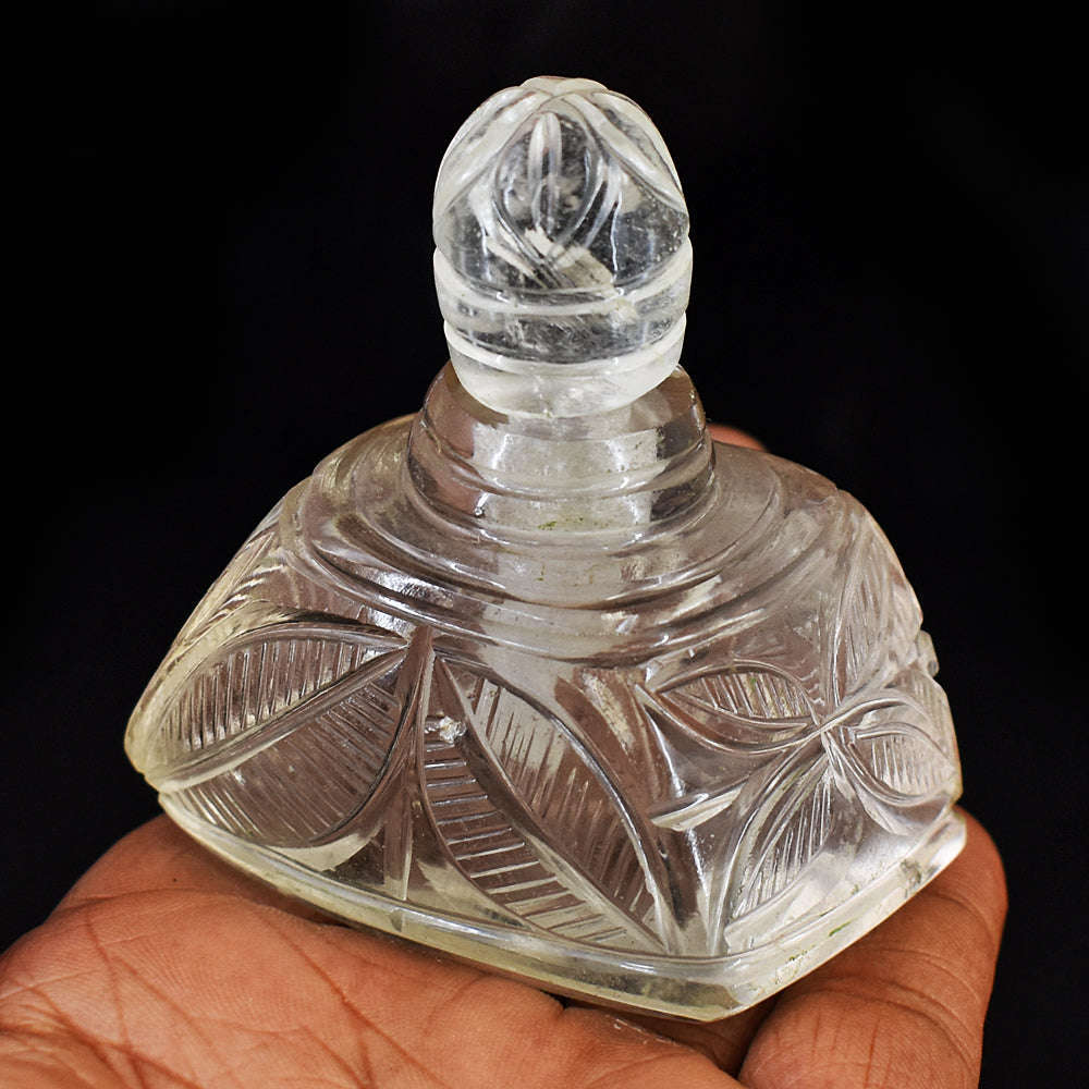 gemsmore:Artisian Smoky Quartz Hand Carved Genuine Crystal Gemstone Carving Perfume Bottle