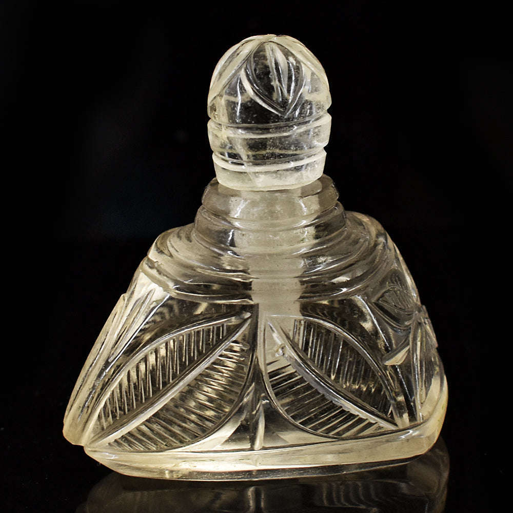 gemsmore:Artisian Smoky Quartz Hand Carved Genuine Crystal Gemstone Carving Perfume Bottle