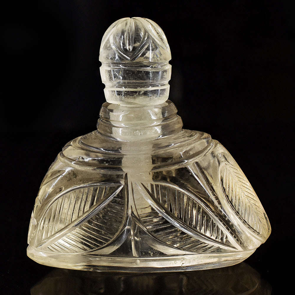 gemsmore:Artisian Smoky Quartz Hand Carved Genuine Crystal Gemstone Carving Perfume Bottle