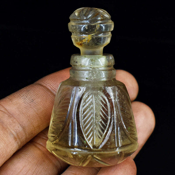 gemsmore:Artisian Smoky Quartz Hand Carved Genuine Crystal Gemstone Carving Perfume Bottle