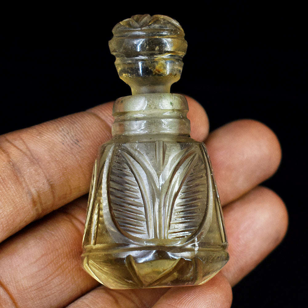 gemsmore:Artisian Smoky Quartz Hand Carved Genuine Crystal Gemstone Carving Perfume Bottle