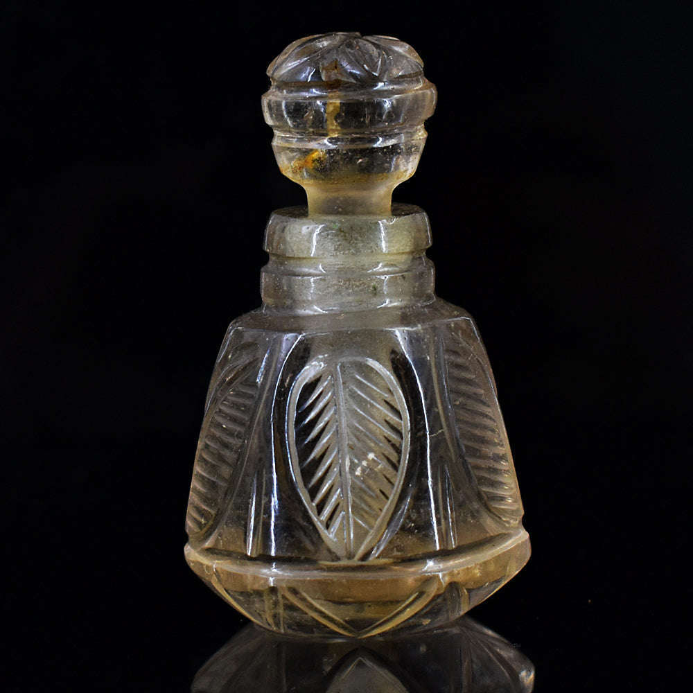 gemsmore:Artisian Smoky Quartz Hand Carved Genuine Crystal Gemstone Carving Perfume Bottle