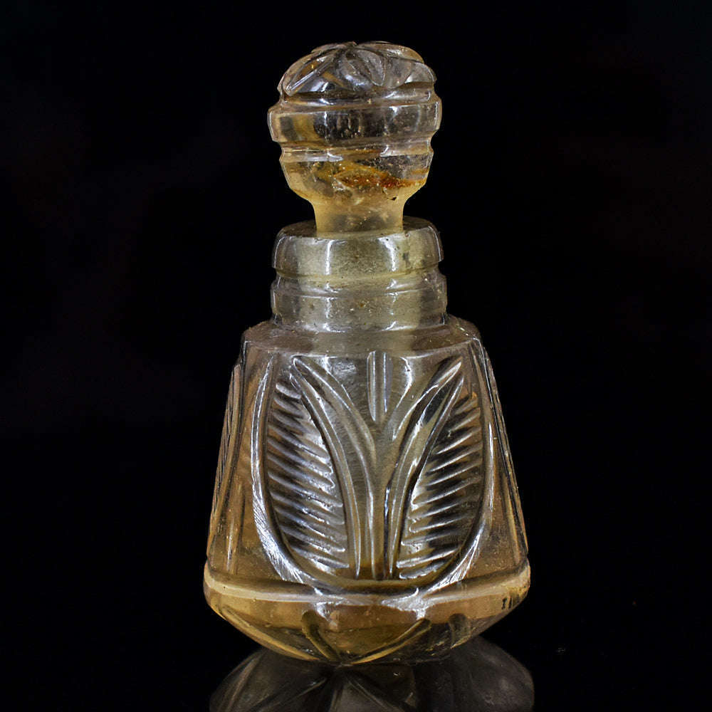 gemsmore:Artisian Smoky Quartz Hand Carved Genuine Crystal Gemstone Carving Perfume Bottle