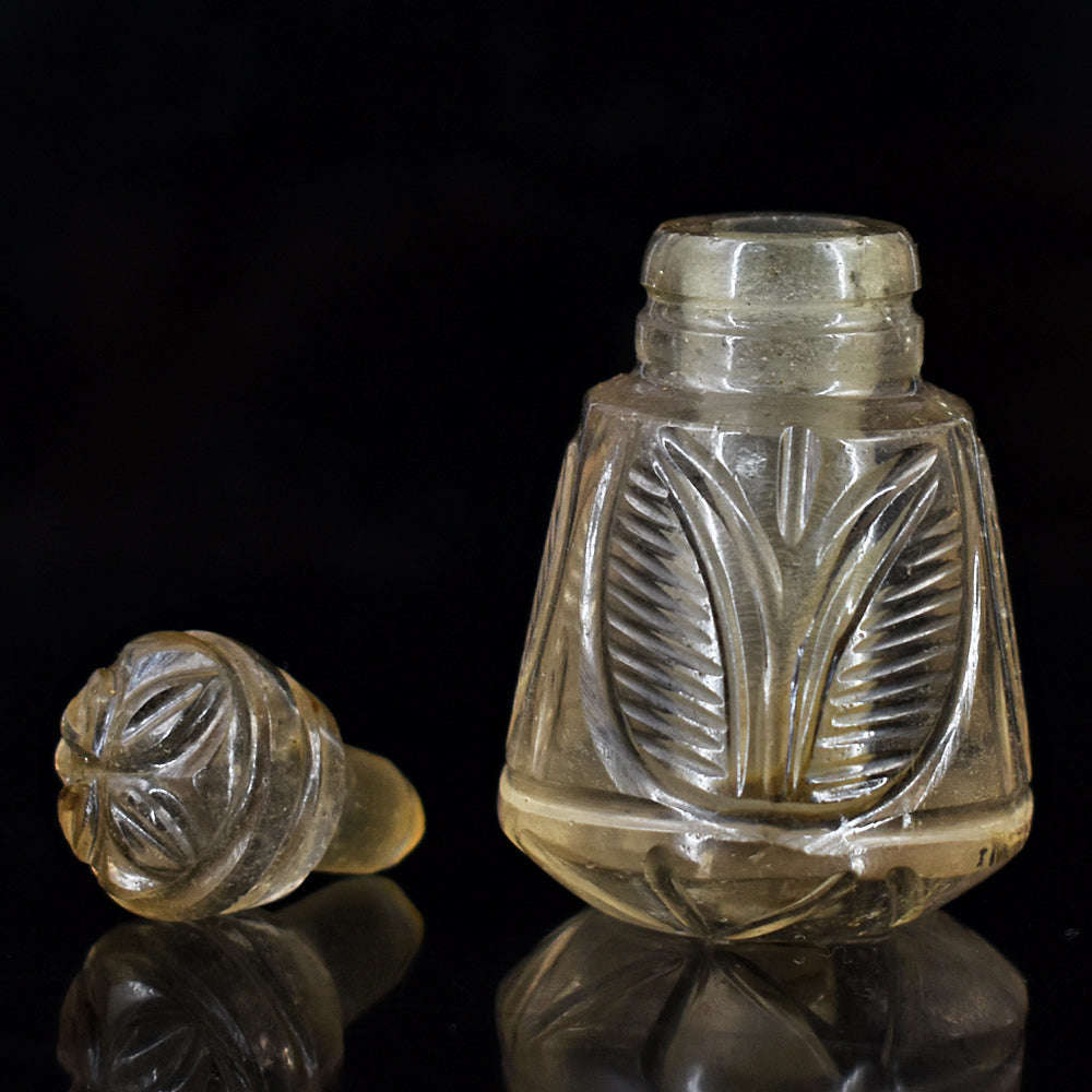 gemsmore:Artisian Smoky Quartz Hand Carved Genuine Crystal Gemstone Carving Perfume Bottle