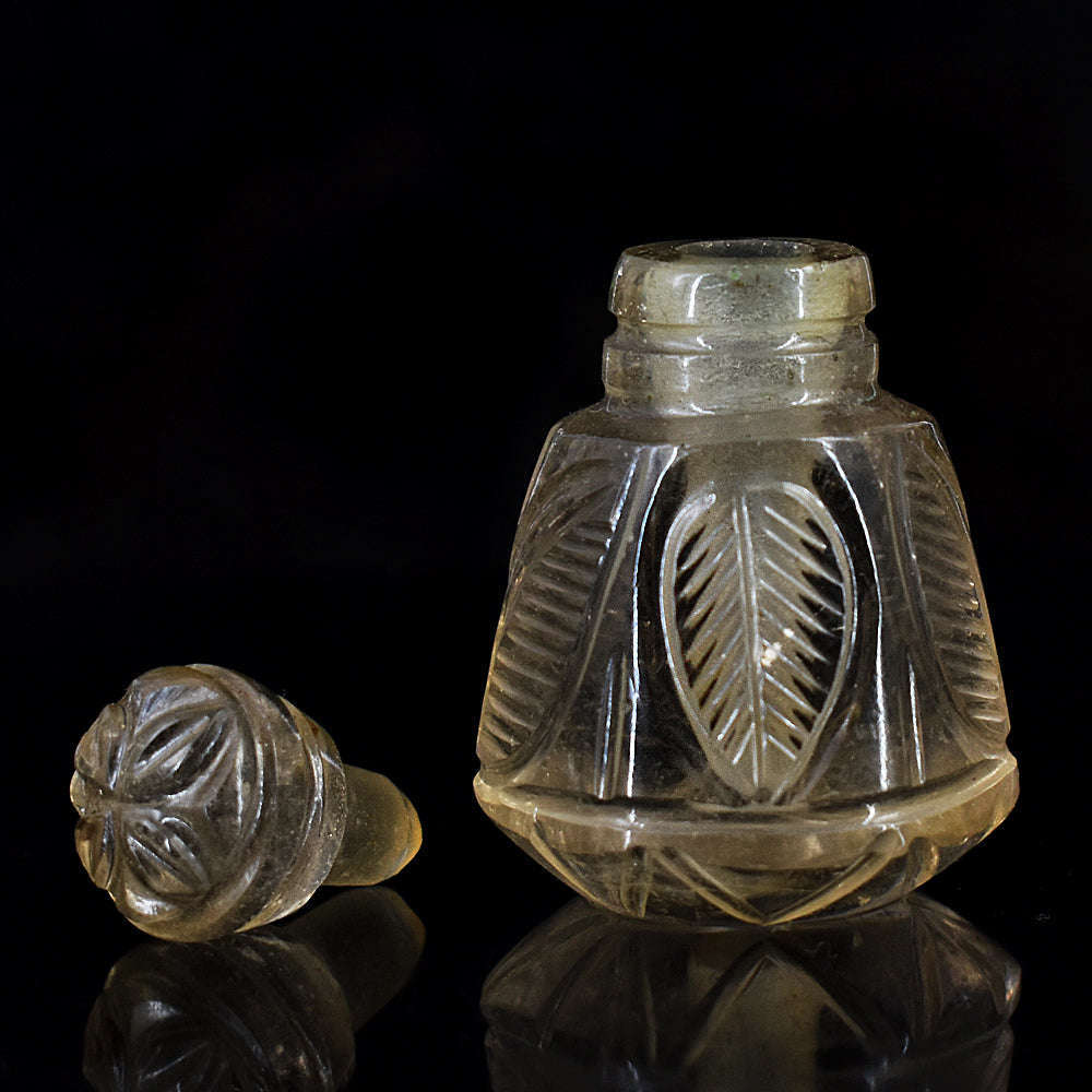 gemsmore:Artisian Smoky Quartz Hand Carved Genuine Crystal Gemstone Carving Perfume Bottle