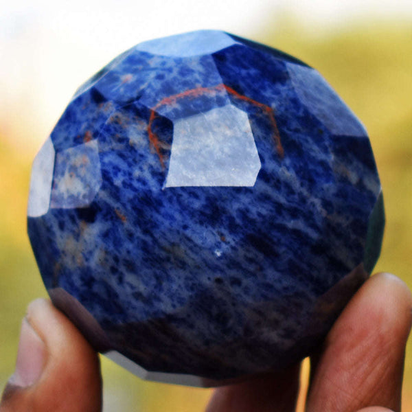 gemsmore:Artisian Sodalite Faceted Hand Carved Crystal Healing Sphere Gemstone