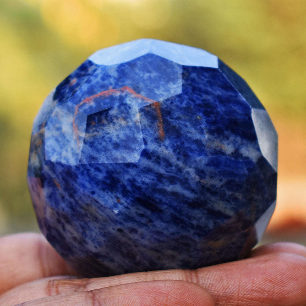 gemsmore:Artisian Sodalite Faceted Hand Carved Crystal Healing Sphere Gemstone