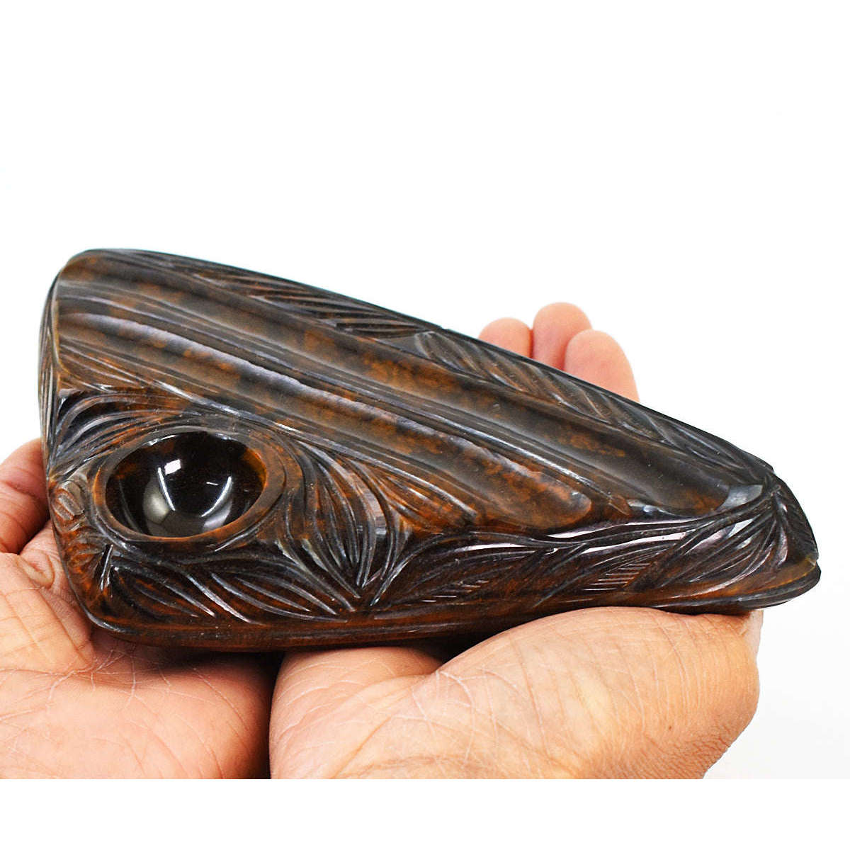 gemsmore:Artisian Tiger Eye  Hand Carved Genuine Crystal Gemstone Carving Candle Holder