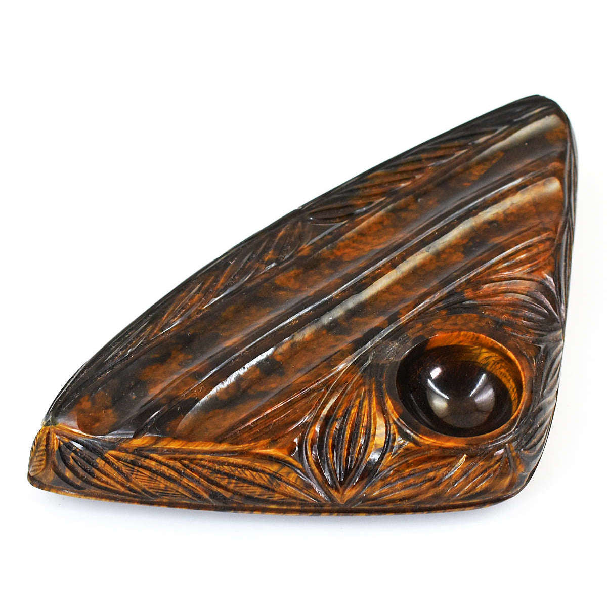 gemsmore:Artisian Tiger Eye  Hand Carved Genuine Crystal Gemstone Carving Candle Holder
