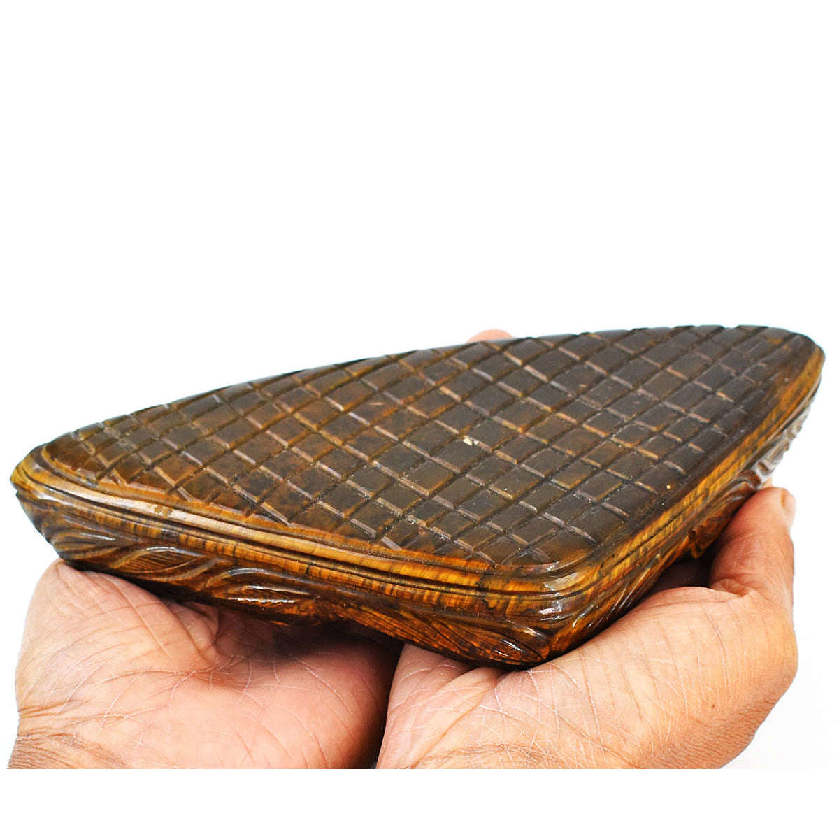 gemsmore:Artisian Tiger Eye  Hand Carved Genuine Crystal Gemstone Carving Candle Holder